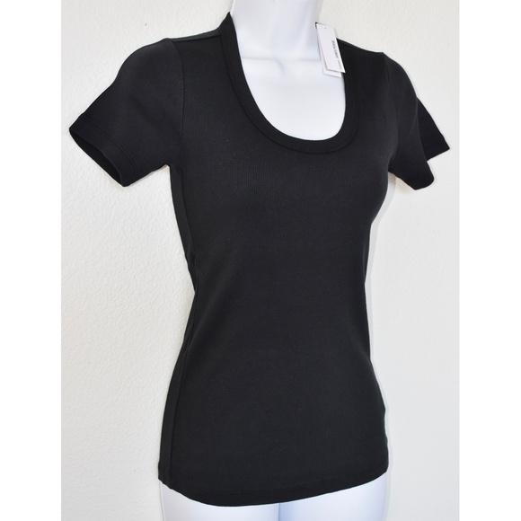 JAMES PERSE WOMEN NWT U-NECK RIBBED SHORT SLEEVE BLACK TEE. SIZE 3(L) - Picture 3 of 10